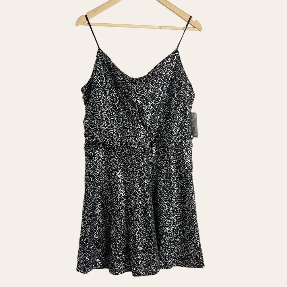 H by Halston Black Silver Sequined Sleeveless A-Line Mini Dress Size 10